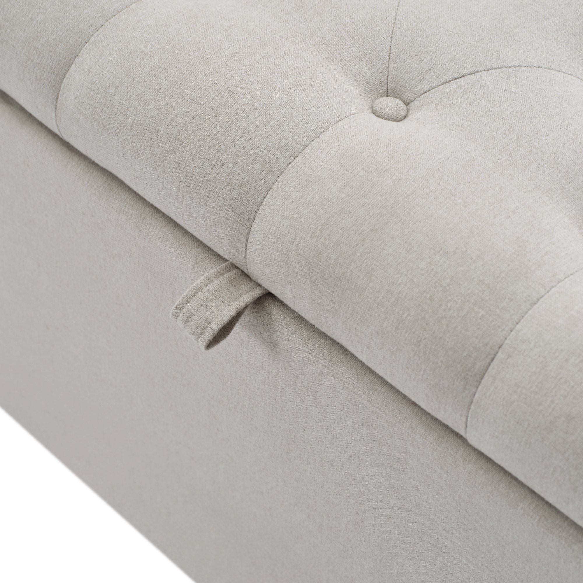 Poignée textile et détail du revêtement en lin gris clair