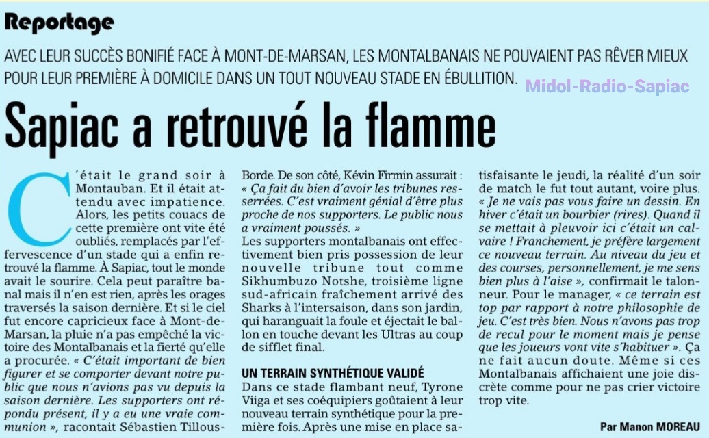 INFOS ce LUNDI 09 SEPTEMBRE (Matinée) > Pro D2 - J3 > J –4 du match > PROVENCE RUGBY / USM ce Vendredi 19H30 Stade Maurice David <> RÉSULTAT Pro D2 - 2ÈME J > Vendredi soir à Sapiac > (BO) USM 35 - 19 MONT de MARSAN <> PLANNING USM <> RÉSULTATS RÉGIONAL 12mizh