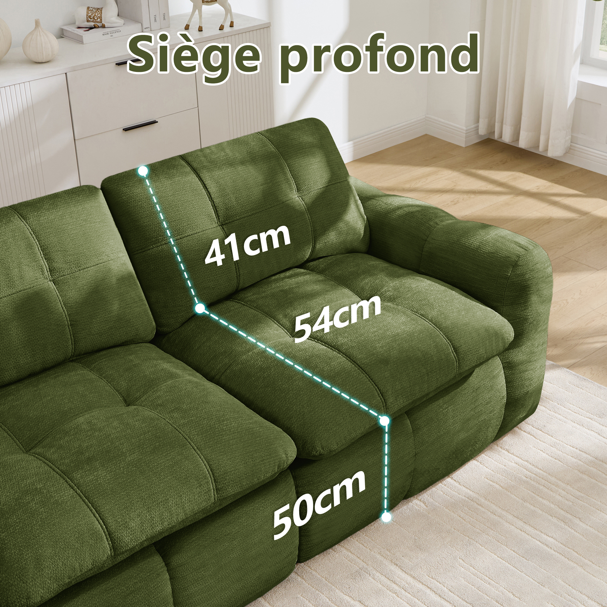 Dimensions du canapé modulable 2 places en chenille beige
