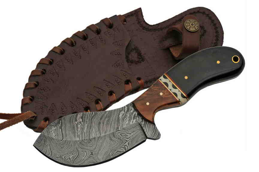 DM1191 Couteau Skinner Damas 256 Couches Manche Corne/Bois Etui Cuir 8 Image