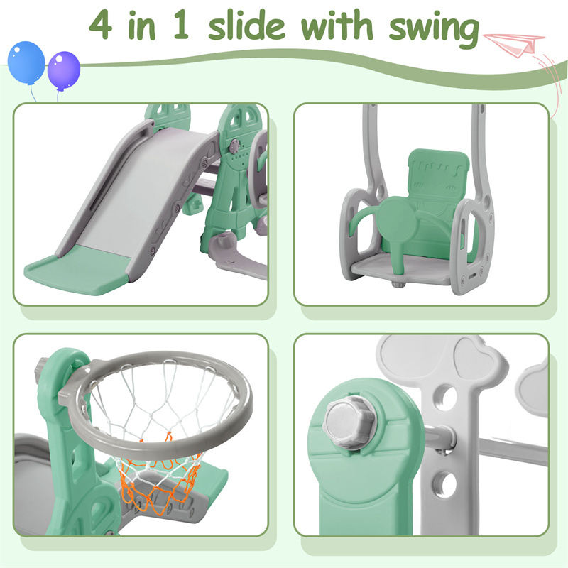 Toboggan Pour Enfants 4 En 1 - Convient Pour L'intérieur Et L'extérieur - Avec Balançoire, Panier De Basket, Toboggan, échelle - Vert 15 Toboggan Pour Enfants 4 En 1 - Convient Pour L'intérieur Et L'extérieur - Avec Balançoire, Panier De Basket, Toboggan, échelle - Vert -Pas Cher Clair Jardin Magasin