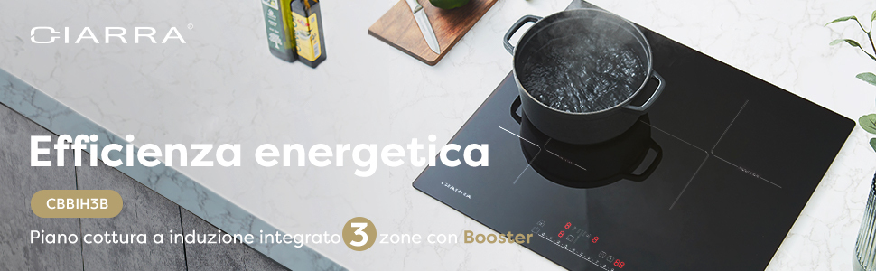 CIARRA - Piano Cottura A Induzione Incasso 3 Zone Con Boost - 6200 W Totali - Controllo Touch - Funzione Di Sicurezza - Colore Nero 12 CIARRA PIANO COTTURA 3 ZONE CON BOOSTER