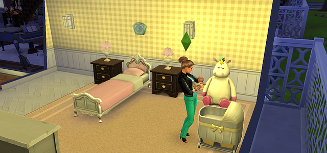 Sims avec son bébé dans la chambre