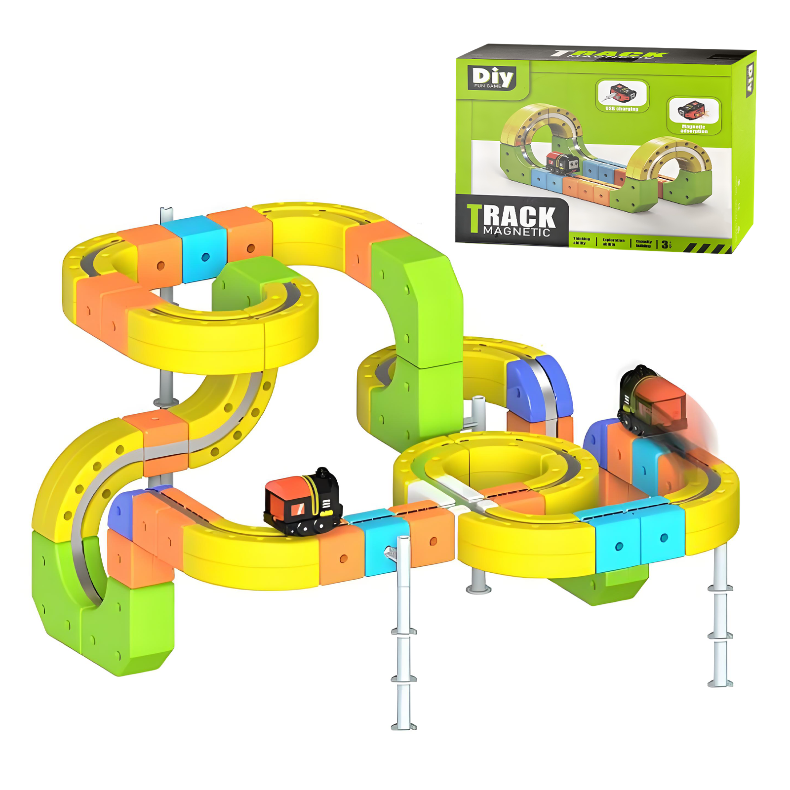 Circuit De Train Magnétique 3D Clickrail - 51 Pièces, Construction Flexible, Effet Antigravité, Jouet Éducatif Enfants