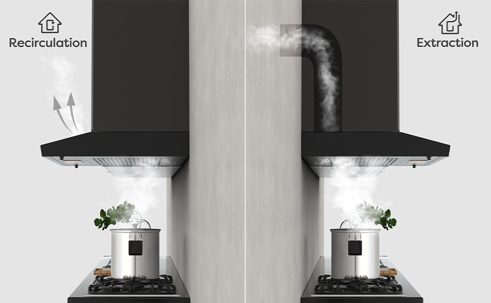 CIARRA 903BK60 Visor Cooker Hood 60cm 3 Speeds Stainless Steel Extractor Fan Black 11 2 mode