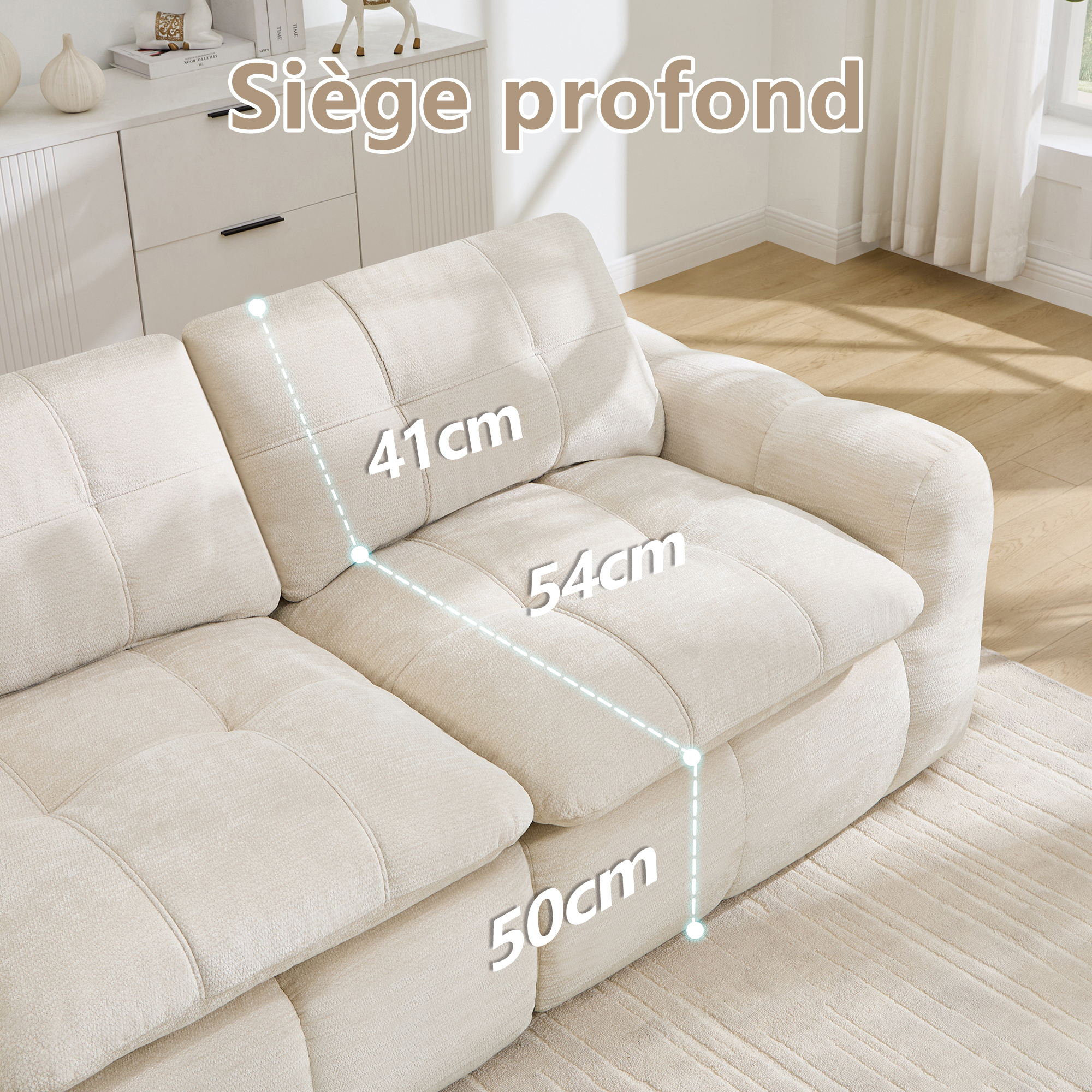 Dimensions du canapé modulable 2 places en chenille beige
