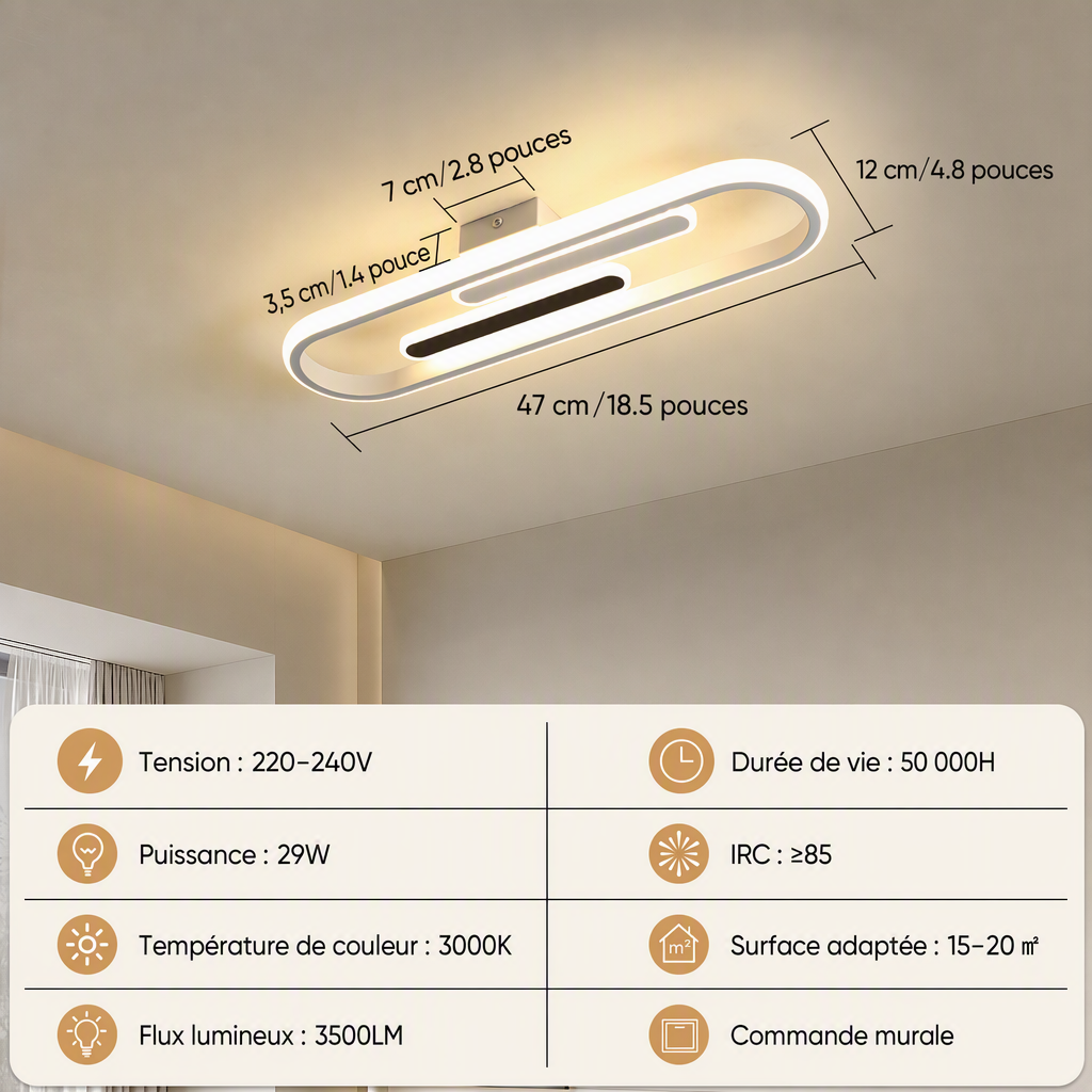 Plafonnier LED ovale design graphique