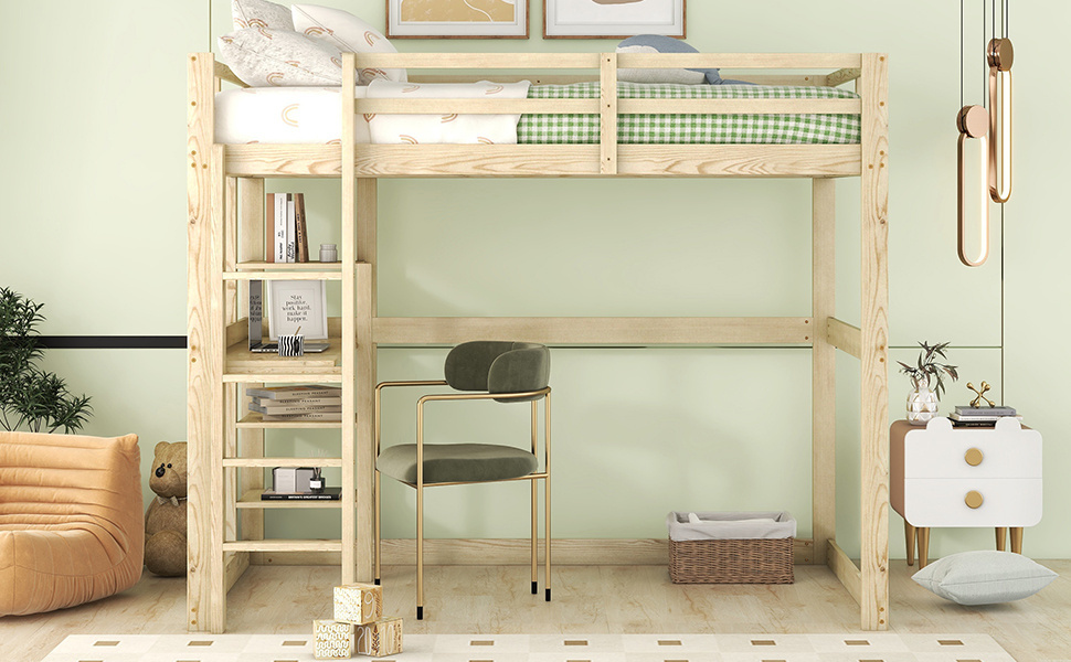 Lit Mezzanine 140 X 200 Cm - Lit D'enfant Cadre De Lit En Pin + 4 Compartiments De Rangement + 1 Plateau De Bureau - Naturel 13 Lit Mezzanine 140 X 200 Cm - Lit D'enfant Cadre De Lit En Pin + 4 Compartiments De Rangement + 1 Plateau De Bureau - Naturel -ATMOSPHERA || Songmics Soldes Boutique