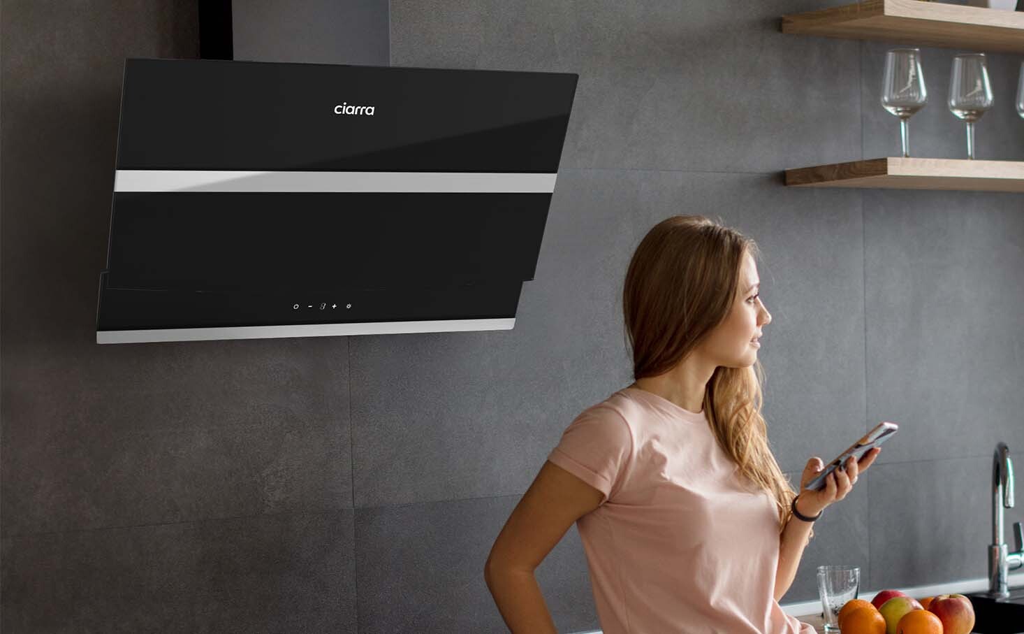 CIARRA 60cm Angled Cooker Hood Touch Control 650m3/h Black Glass Chimney Hood Class A++ LED 4 Speeds -736NBK60 14 cooker hood 60cm