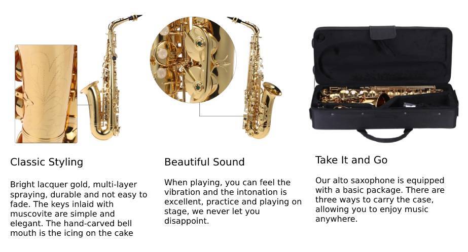Dcenta Eb Alto Saxophone Brass Lacquered Gold E Flat Sax 802 Key Type  Woodwind Instrument with Cleaning Brush Cloth Gloves Strap Padded Case 