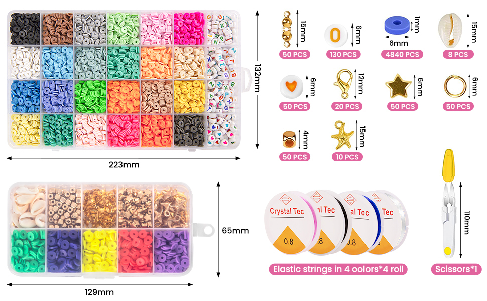 Tomight 5000pcs Polymer Clay Beads Kit, 29 Colors Clay Flat Beads, Letter  Beads, Shell, Hearts, Smiley Face Beads, DIY Bracelets Necklaces Earrings  Jewelry Making Kit Craft for Kids Gifts 