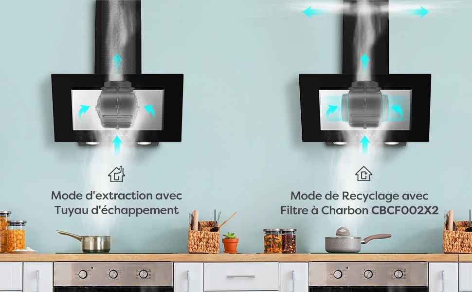 CIARRA 60cm Angled Wall Mounted Cooker Hood With 3-speed Extraction-CD6736DB 11 2 modes