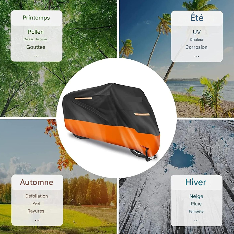 Housse Moto Étanche 210D Oxford XXL 245x105x125cm - Protection Pluie/Neige/UV - Avec Trou De Serrure - Pour Scooter Et Vélo