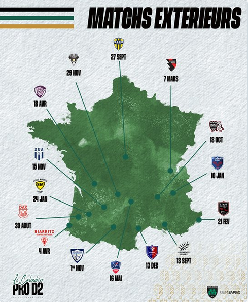 INFOS ce VENDREDI 12 JUILLET 2024 (Matinée) > Retrouvez le CALENDRIER de Pro D2 2024-2025 avec les DATES et les OPPOSITIONS > Phases ALLER et RETOUR <> ABONNEMENTS <> Du CÔTÉ de SAPIAC <> ACTUS USM et Pro D2 <> Les MOUVEMENTS de l’USM <> TRAVAUX à SAPIAC 2r0ybe