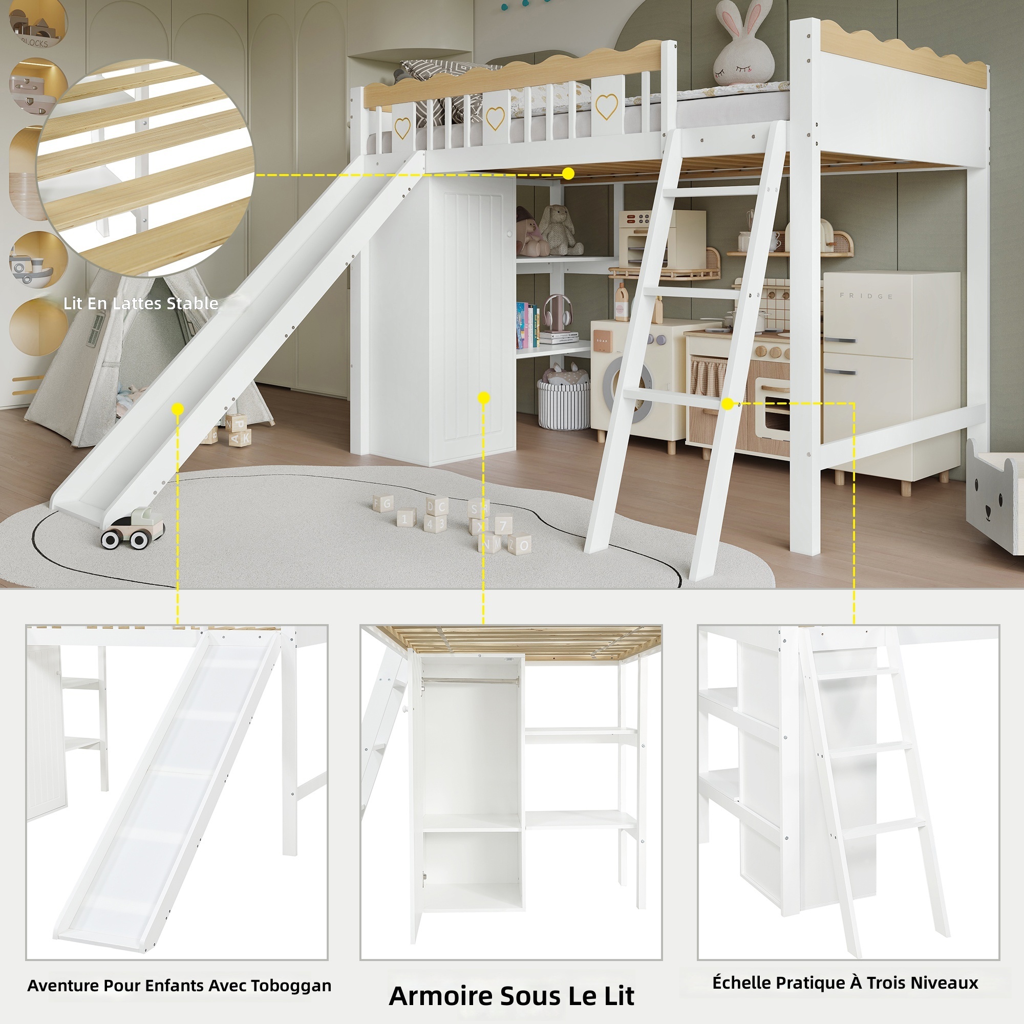 Barrières de sécurité décoratives autour du lit mezzanine enfant
