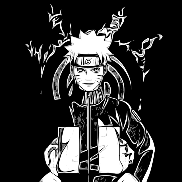 Personnage de Naruto Uzumaki du manga Naruto Shippuden en blanc et noir