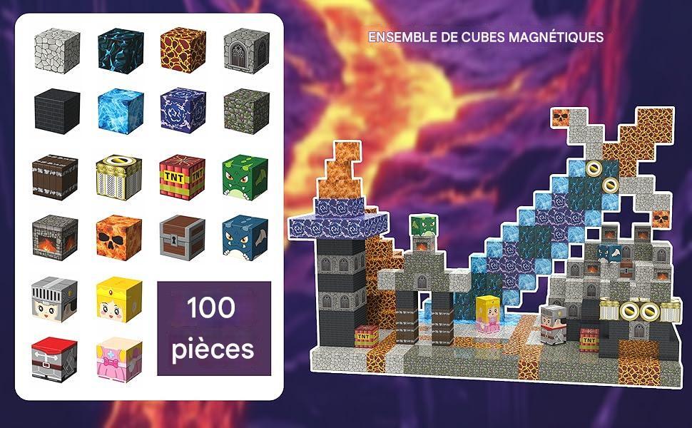 150 Cubes Magnétiques LUVTOY – Construction STEM – Aimants Puissants – Thèmes Magma Et Prairie – Jeu Éducatif Dès 3 Ans