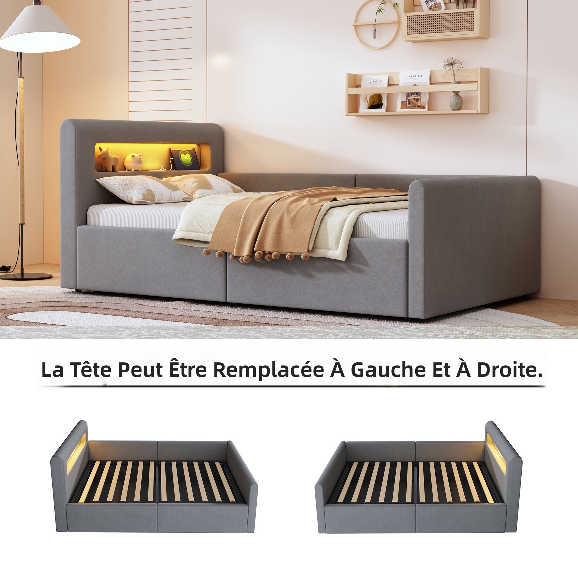 Lit enfant avec dossier latéral réversible