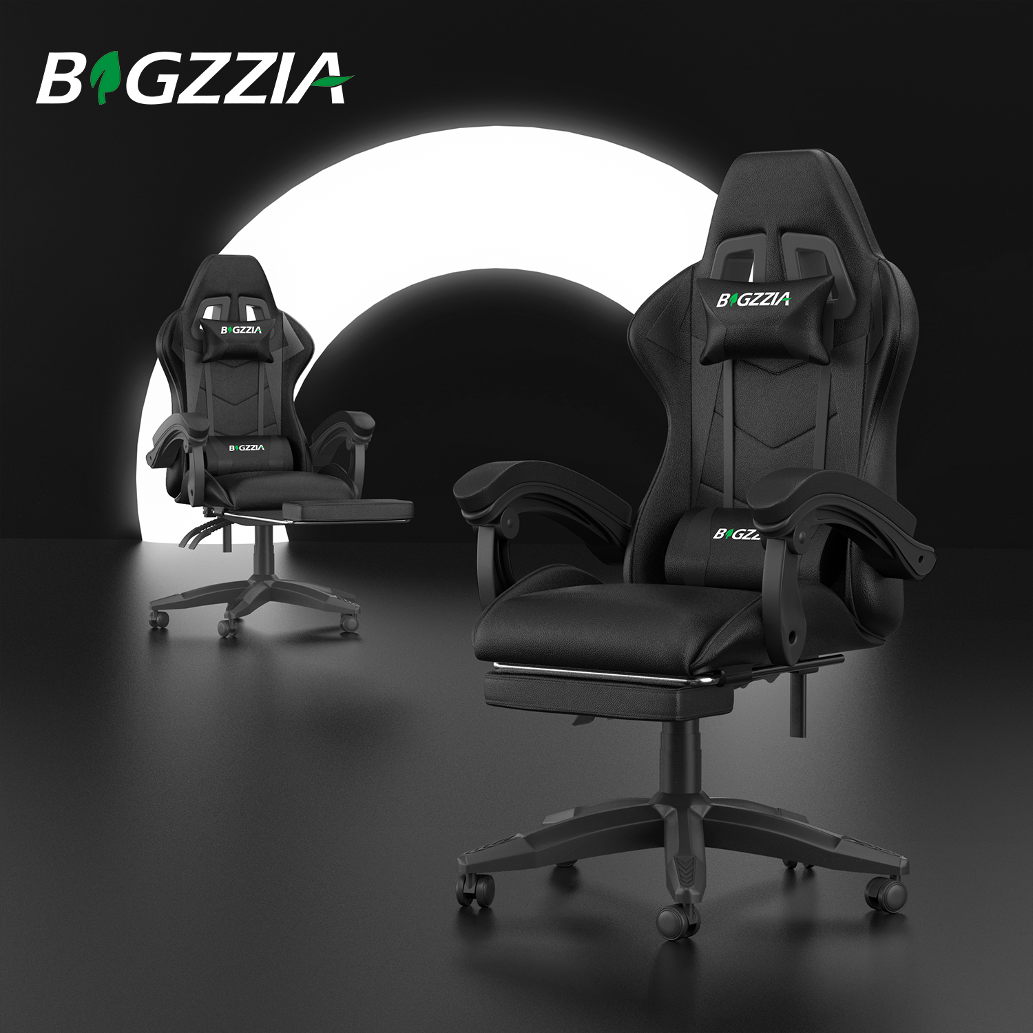 Image of Sedia Gaming con Poggiapiedi Telescopico - RATTANTREE - Sedie da gamer con Cuscino Lombare &amp; Poggiatesta- Schienale Regolabile 90-155° - Nero