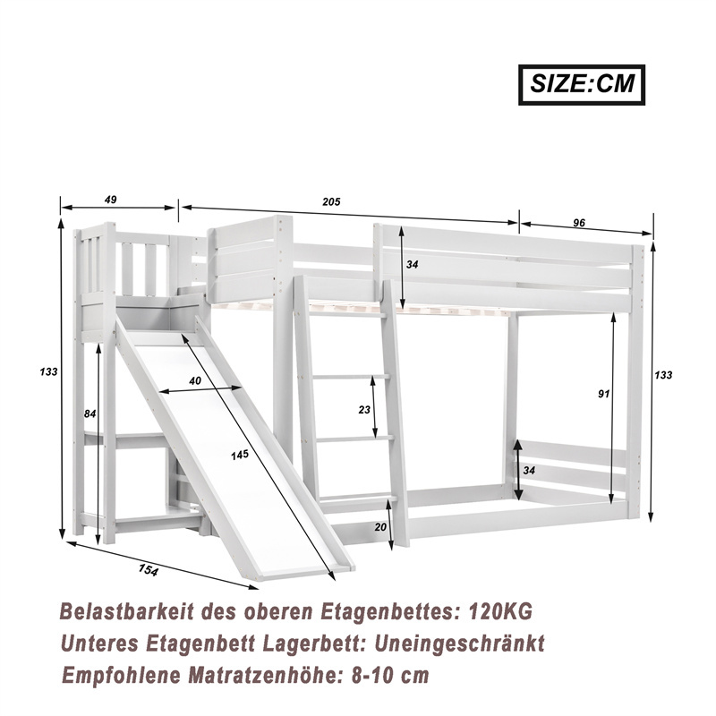 Lit Superposé 90x200cm - Lit D'enfant Avec Sommier à Lattes, Toboggan Et étagère Lit En Pin Avec échelle Et Protection Antichute - Blanc 14 width=800