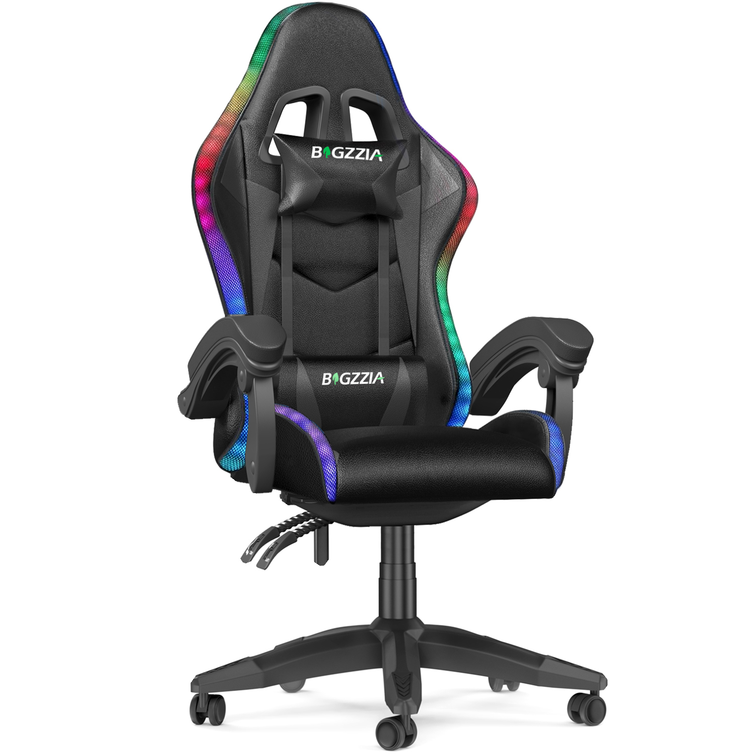 Image of Sedia Gaming RGB LED - RATTANTREE - Sedia poltrona da gaming per ufficio videogiochi reclinabile - sedia gaming ergonomica in Pelle Pu - con Poggiatesta - Nero