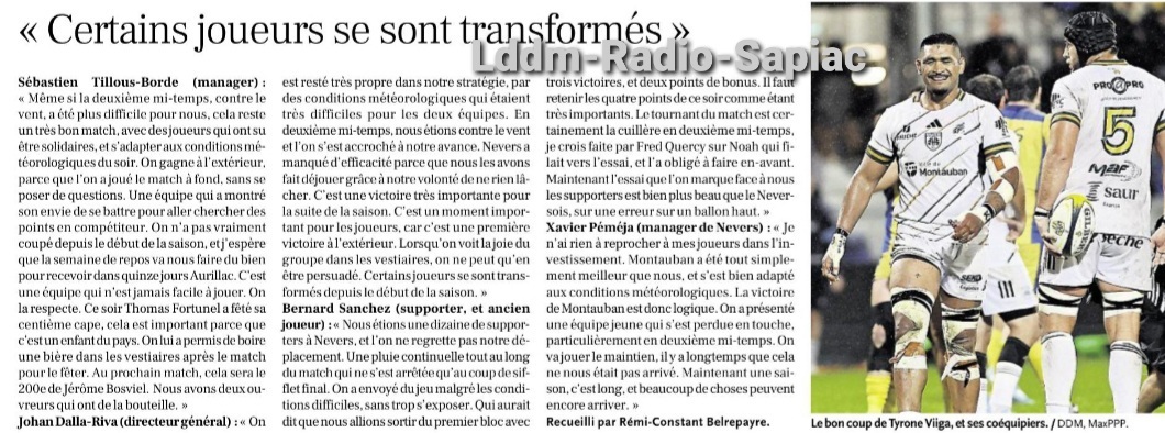 INFOS ce SAMEDI 28 SEPTEMBRE (Matinée) > Pro D2 – J5 > RÉSULTAT > Hier soir au stade du pré fleuri > (Bd) NEVERS 13 - 16 USM <> Retrouvez les RÉSULTATS et le CLASSEMENT <> ESPOIRS REICHEL USM > Cet après-midi 14H stade de Sapiac > USM / AIX EN PROVENCE 3dcbv5