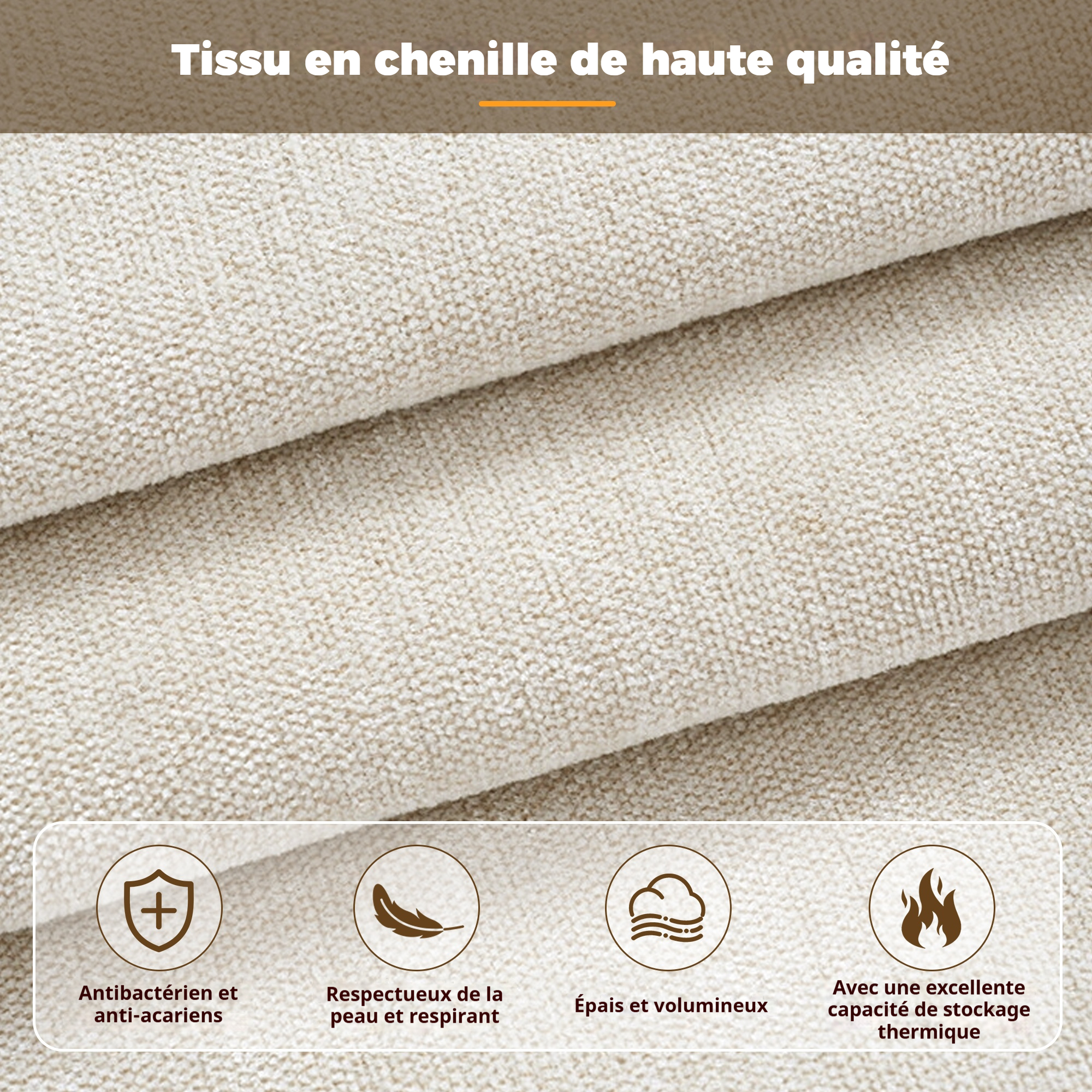 Détail du revêtement en chenille beige