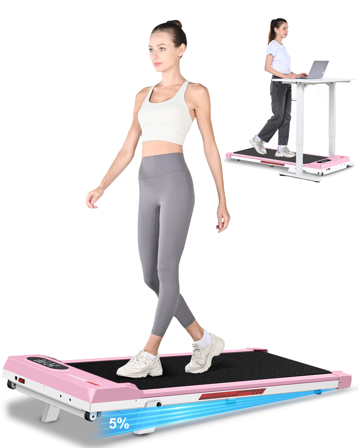 Image of Tapis Roulant Elettrico con Inclinazione - RATTANTREE - 1-8 km/h Tapis Roulant Salvaspazio con Pendenza - 2 in 1 Walking Pad e Telecomando - Display a LED - Rosa