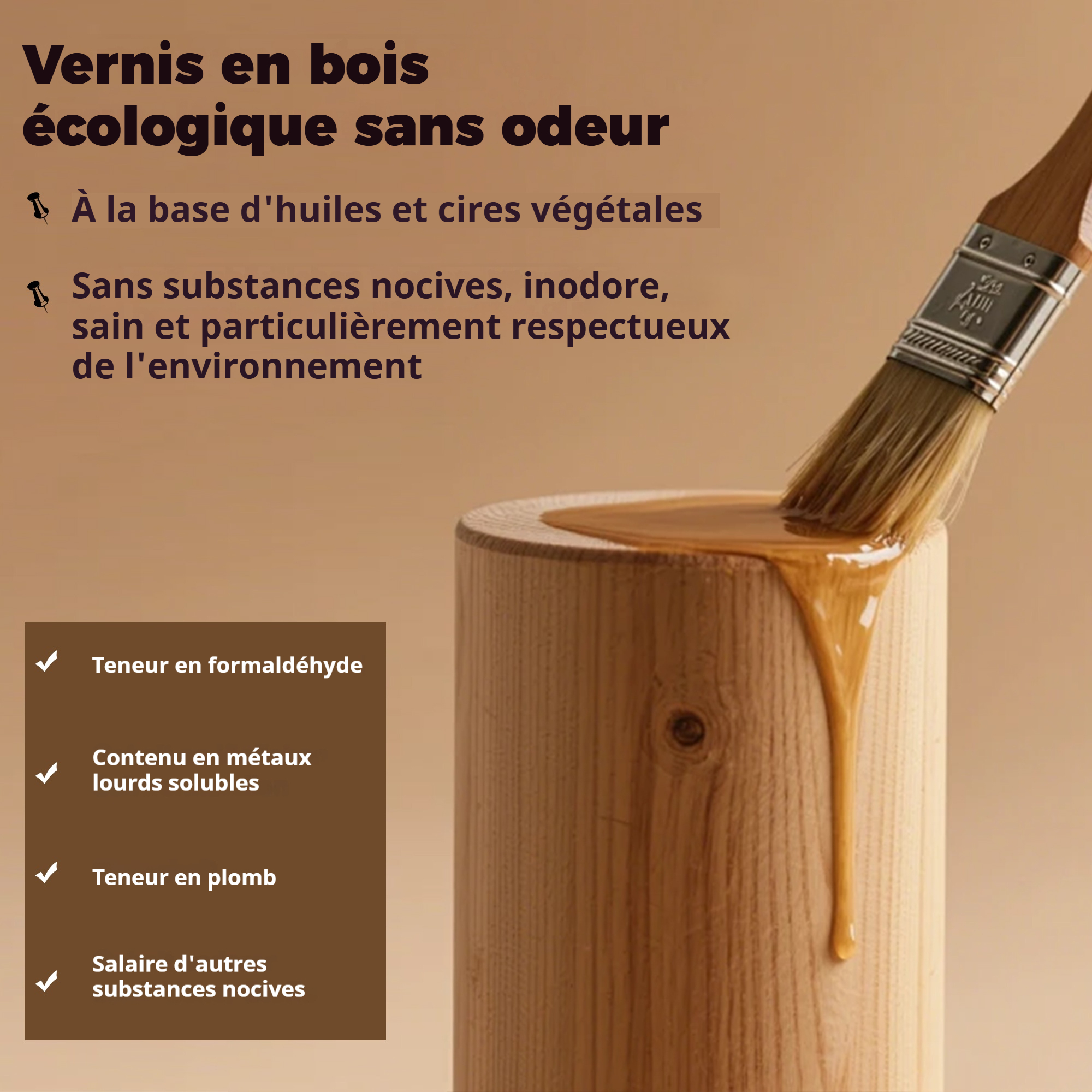 Finition appliquée sur la surface en bois de la chaise