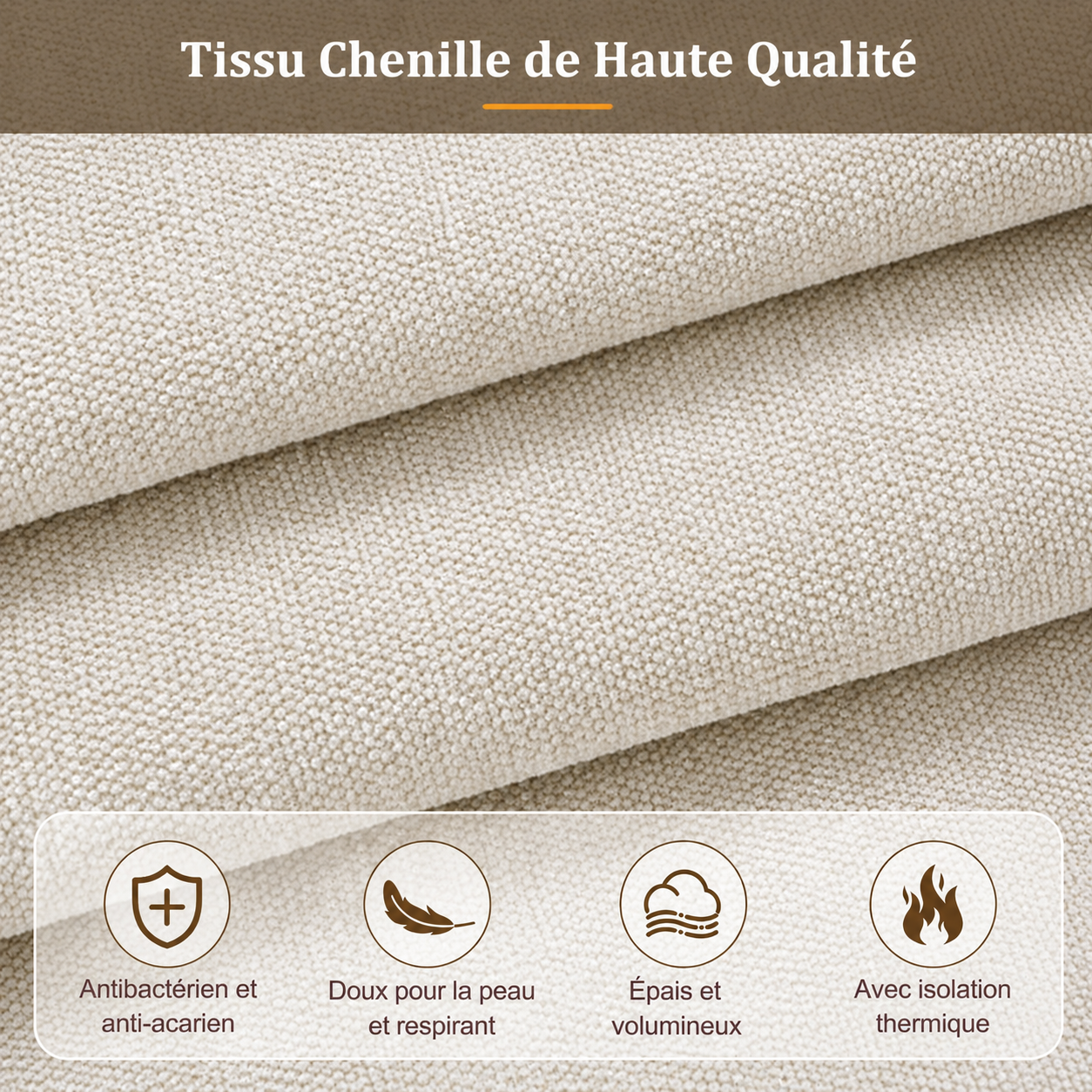 Détail du revêtement en tissu chenille beige clair