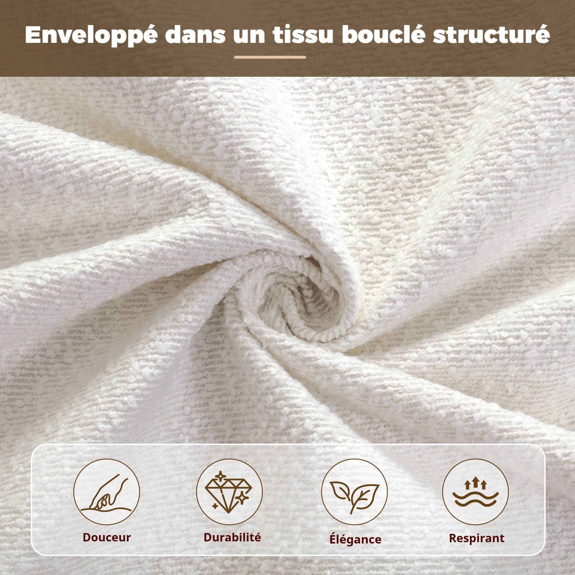 Détail du revêtement en bouclé blanc
