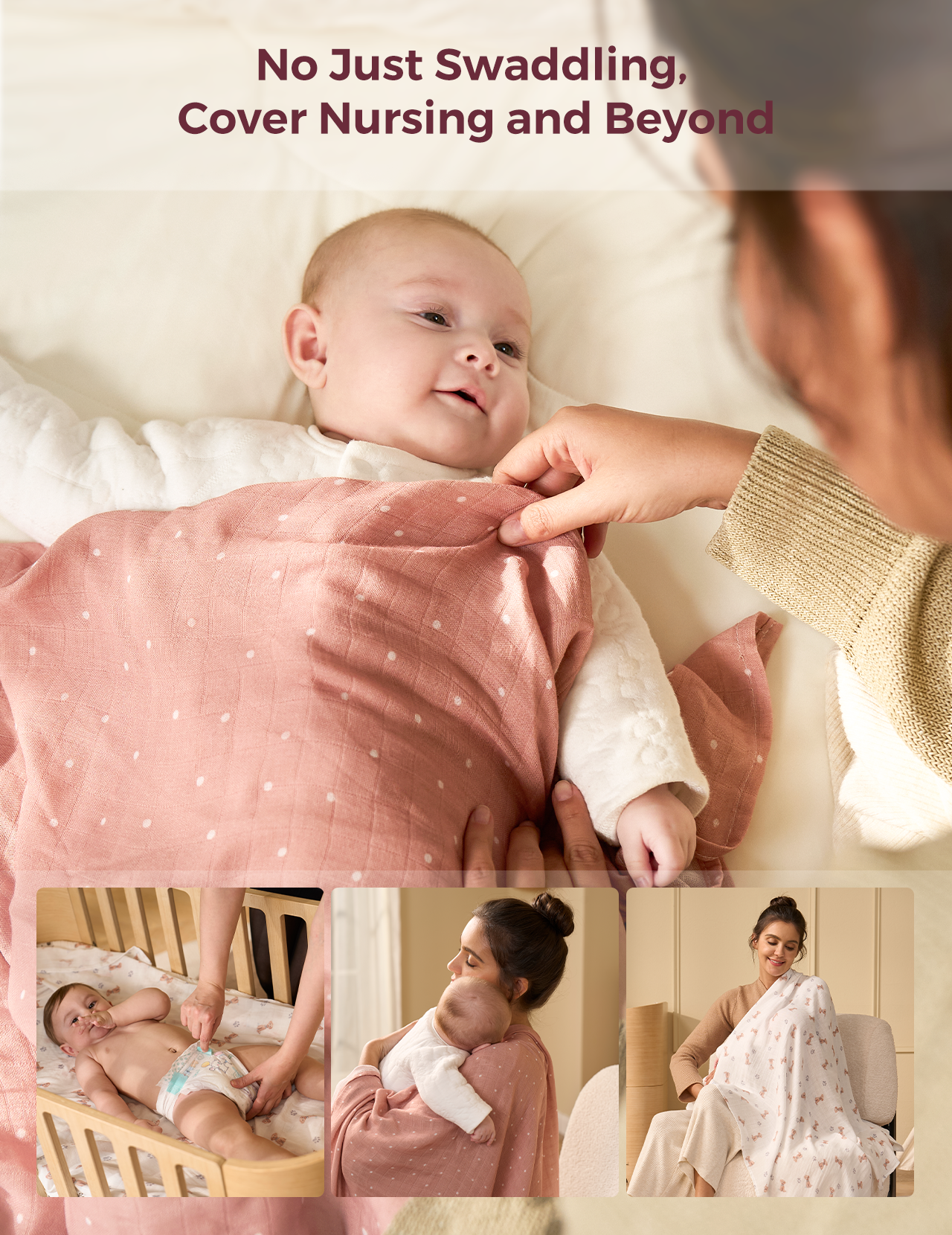 Momcozy Muslin Swaddle Blankets, Pack, Breathable 2-Layer Gauze - Main Image