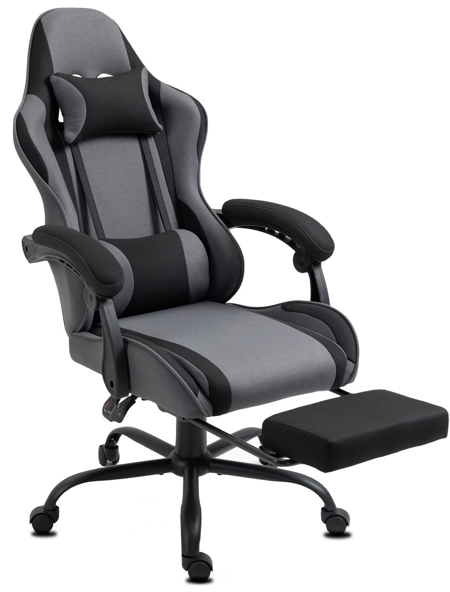 Chaise Gaming Ergonomique Avec Massage Lombaire - Dossier Inclinable 90-135°, Repose-Pieds, Tissu Respirant