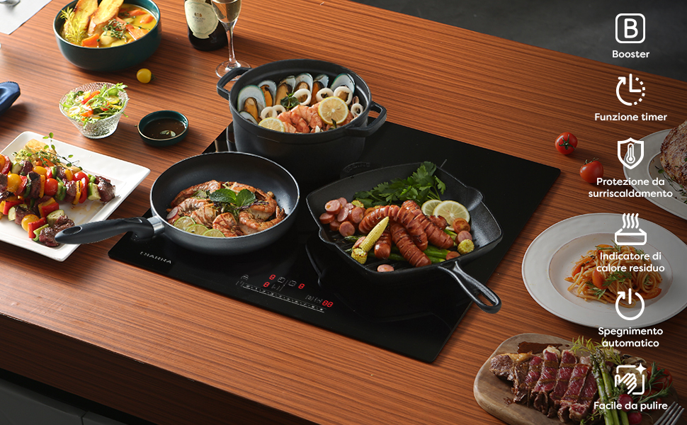 CIARRA - Piano Cottura A Induzione Incasso 3 Zone Con Boost - 6200 W Totali - Controllo Touch - Funzione Di Sicurezza - Colore Nero 13 CIARRA CD3BBIH