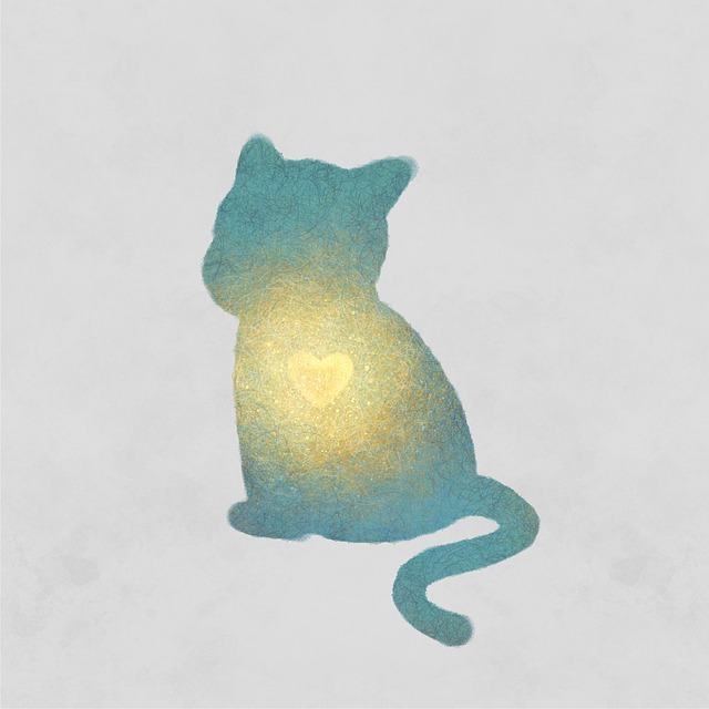 Un chat bleu avec un cœur lumineux