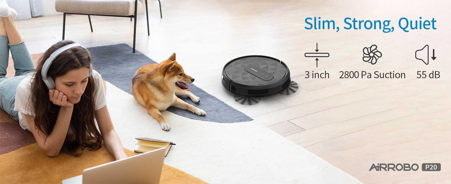 AIRROBO P20 Robot Vacuum Cleaner, Self-Charging Robotic Vacuums, 2800Pa  Suction, 120 Mins Runtime, Ideal for Pet Hair, Hard Floors, Low Pile Carpets