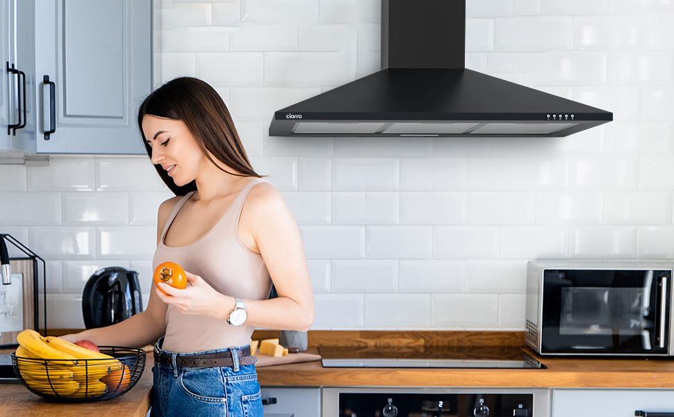 CIARRA 90cm Cappa A Parete Piramide 201BK90 - 350m³/h 3 Velocità Regolabili Silenziosa Con Filtri Rimovibili E Lavabili Nero 13 CIARRA 201BK90 CAPPA