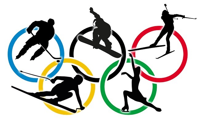 Anneaux des jeux olympiques et silhouettes des sports