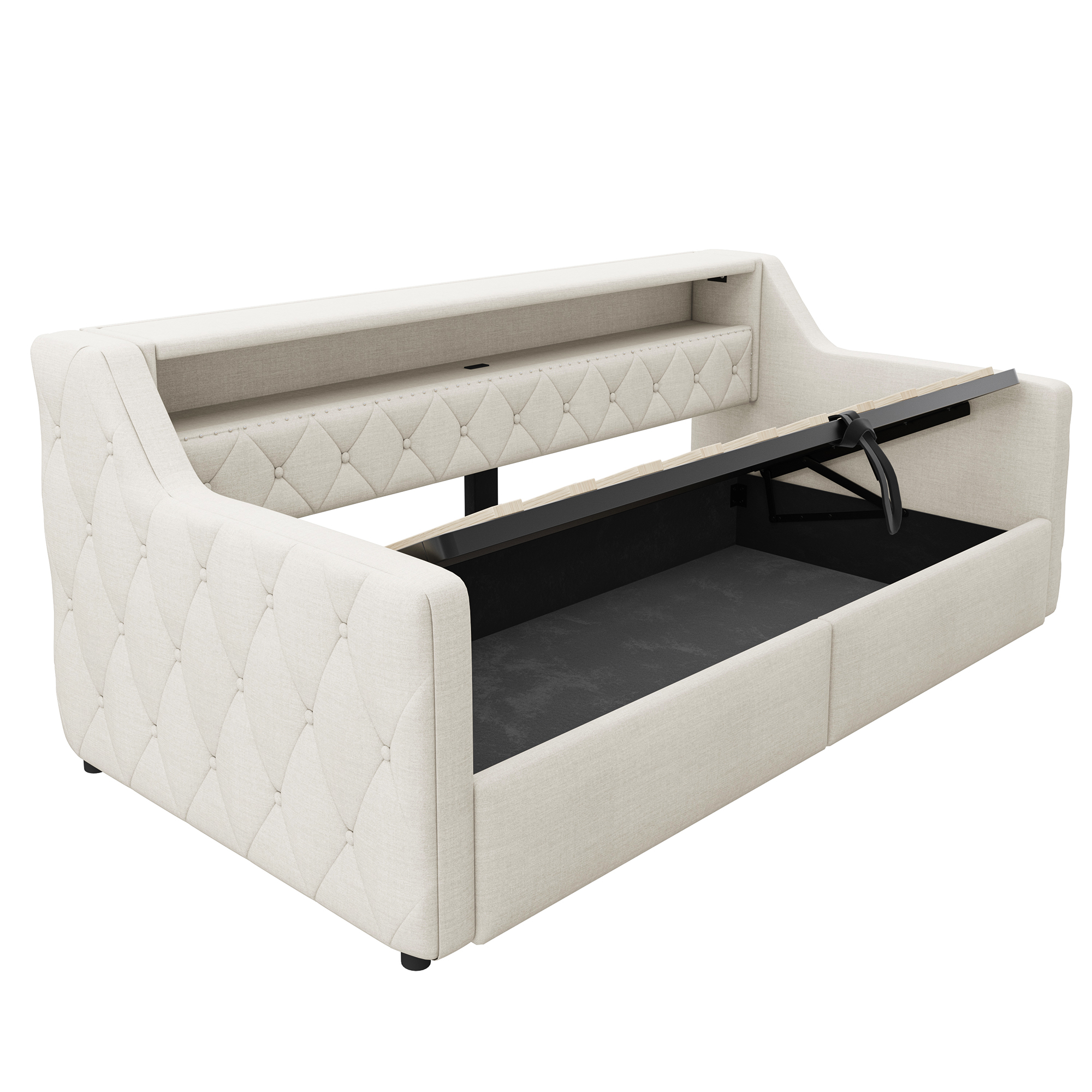 Lit banquette avec grand coffre de rangement hydraulique
