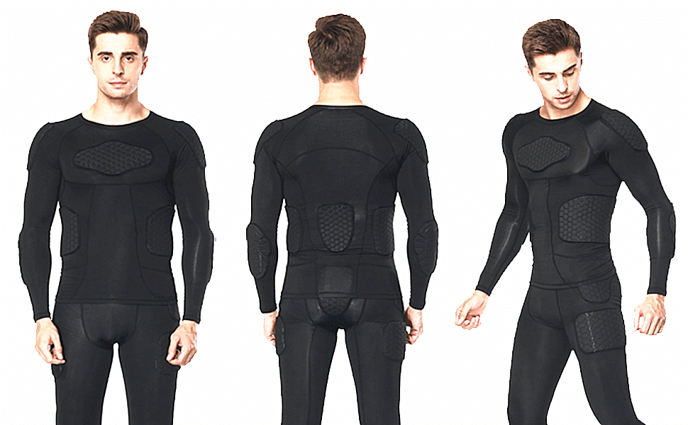 TUOYR Men's Padded Compression Shirt Protective Shirt Rib Chest Protector  up to Size 2XL 