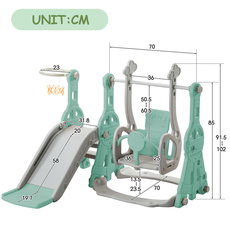 Toboggan Pour Enfants 4 En 1 - Convient Pour L'intérieur Et L'extérieur - Avec Balançoire, Panier De Basket, Toboggan, échelle - Vert 18 Toboggan Pour Enfants 4 En 1 - Convient Pour L'intérieur Et L'extérieur - Avec Balançoire, Panier De Basket, Toboggan, échelle - Vert -Pas Cher Clair Jardin Magasin