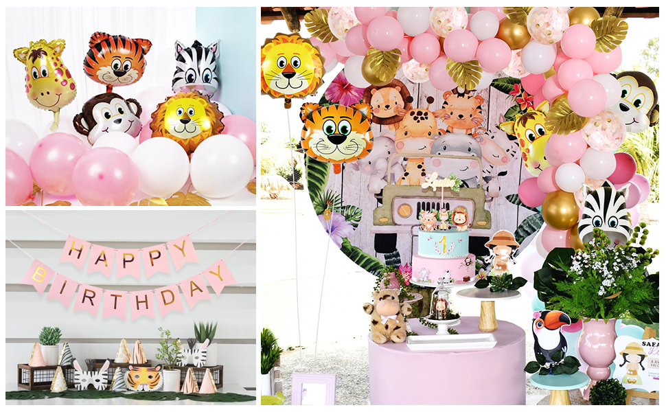 MMTX Safari Animal Balloon Party Decorations for Girls, Pink Theme ...