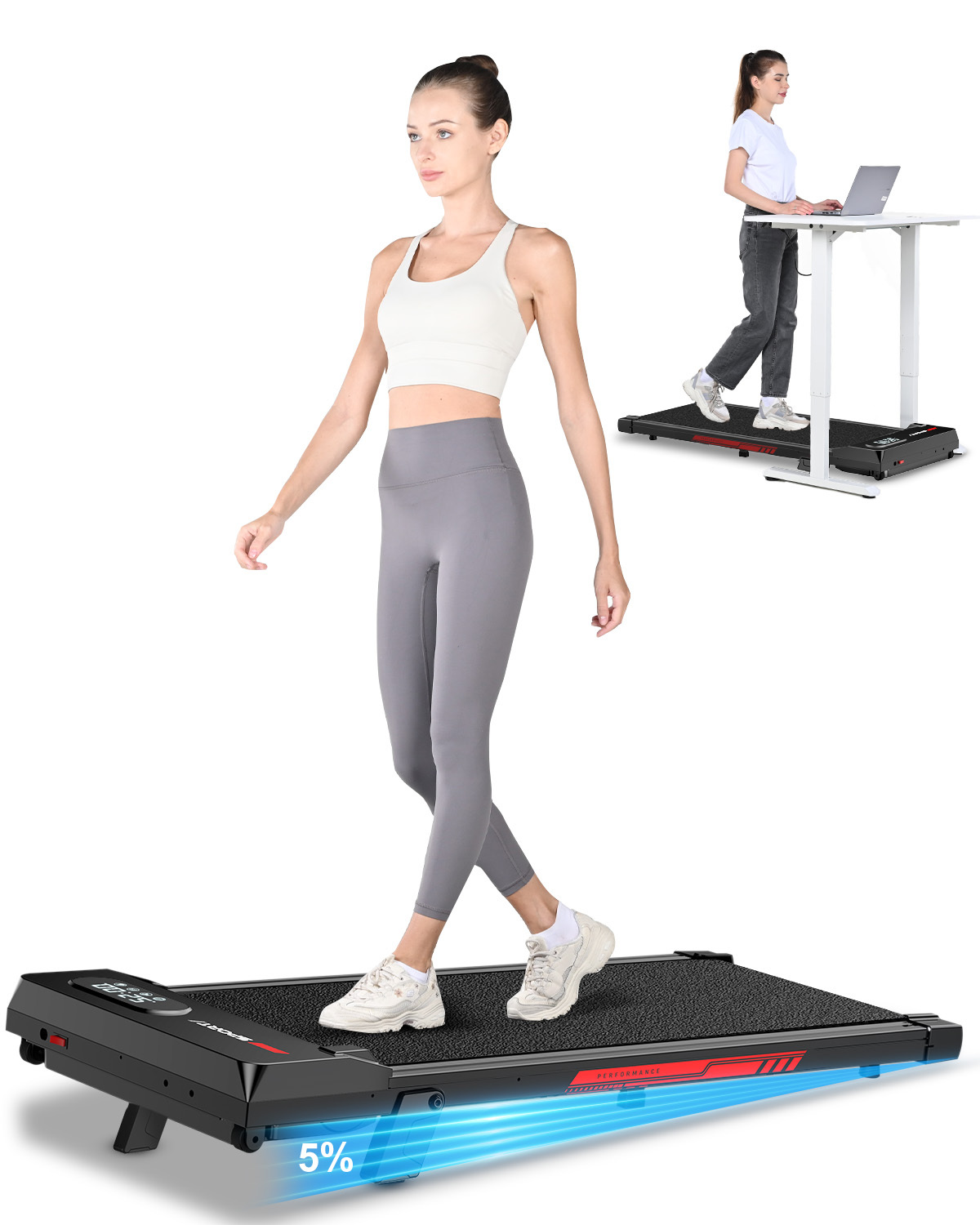Image of Tapis Roulant Elettrico con Inclinazione - RATTANTREE - 1-8 km/h Tapis Roulant Salvaspazio con Pendenza - 2 in 1 Walking Pad e Telecomando - Display a LED - Nero