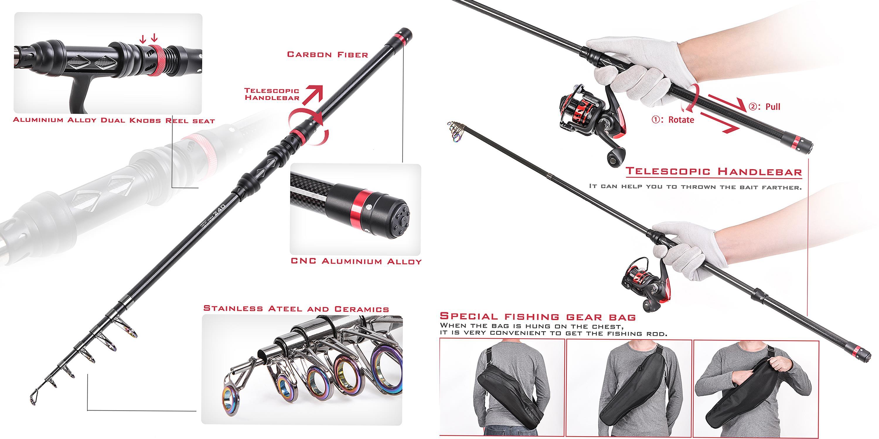 Blusea Fishing Rod and Reel Combo Carbon Fiber Telescopic Fishing