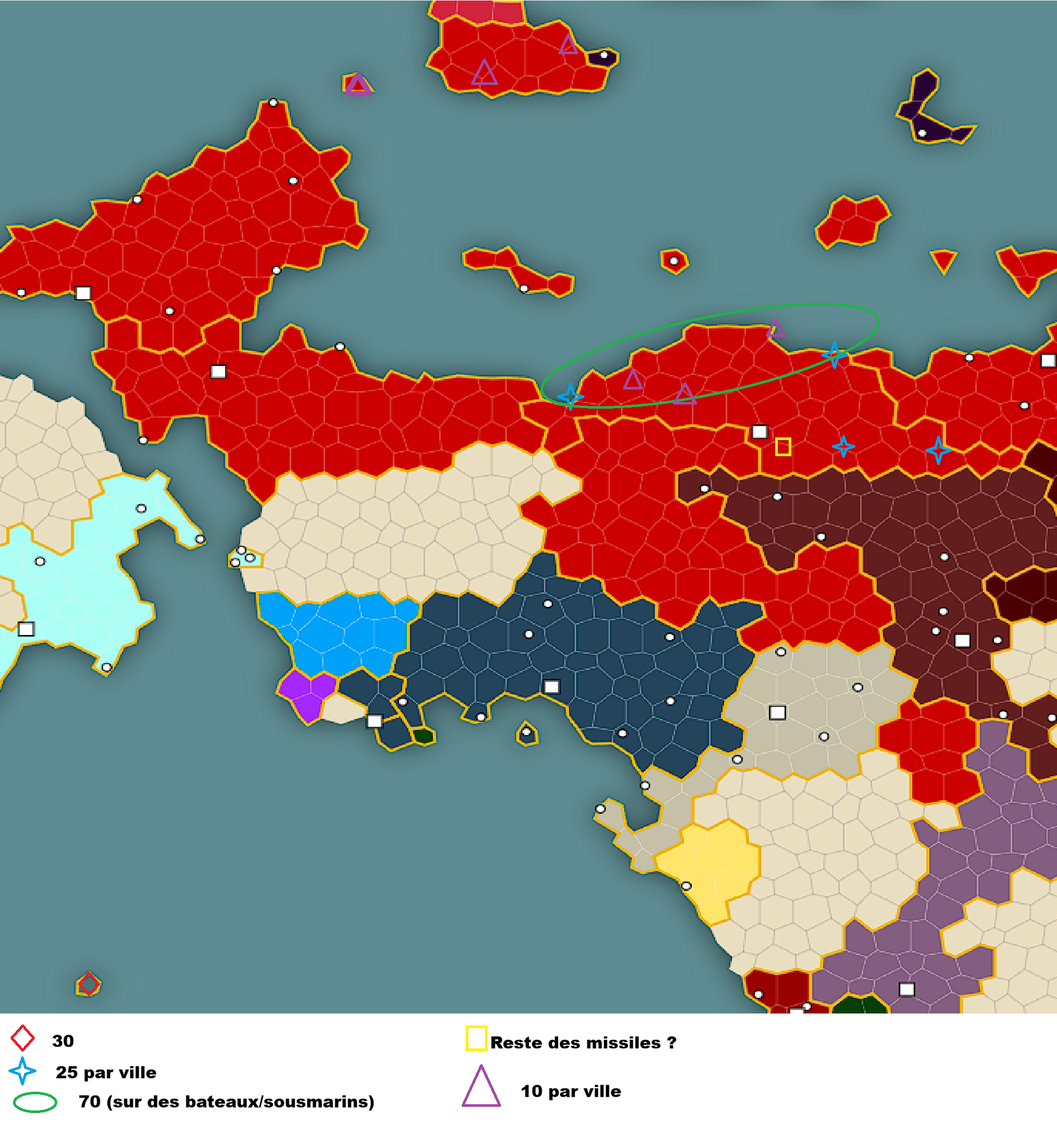 Carte de la localisation des missiles de la République Démocratique Populaire d'Ouaine
