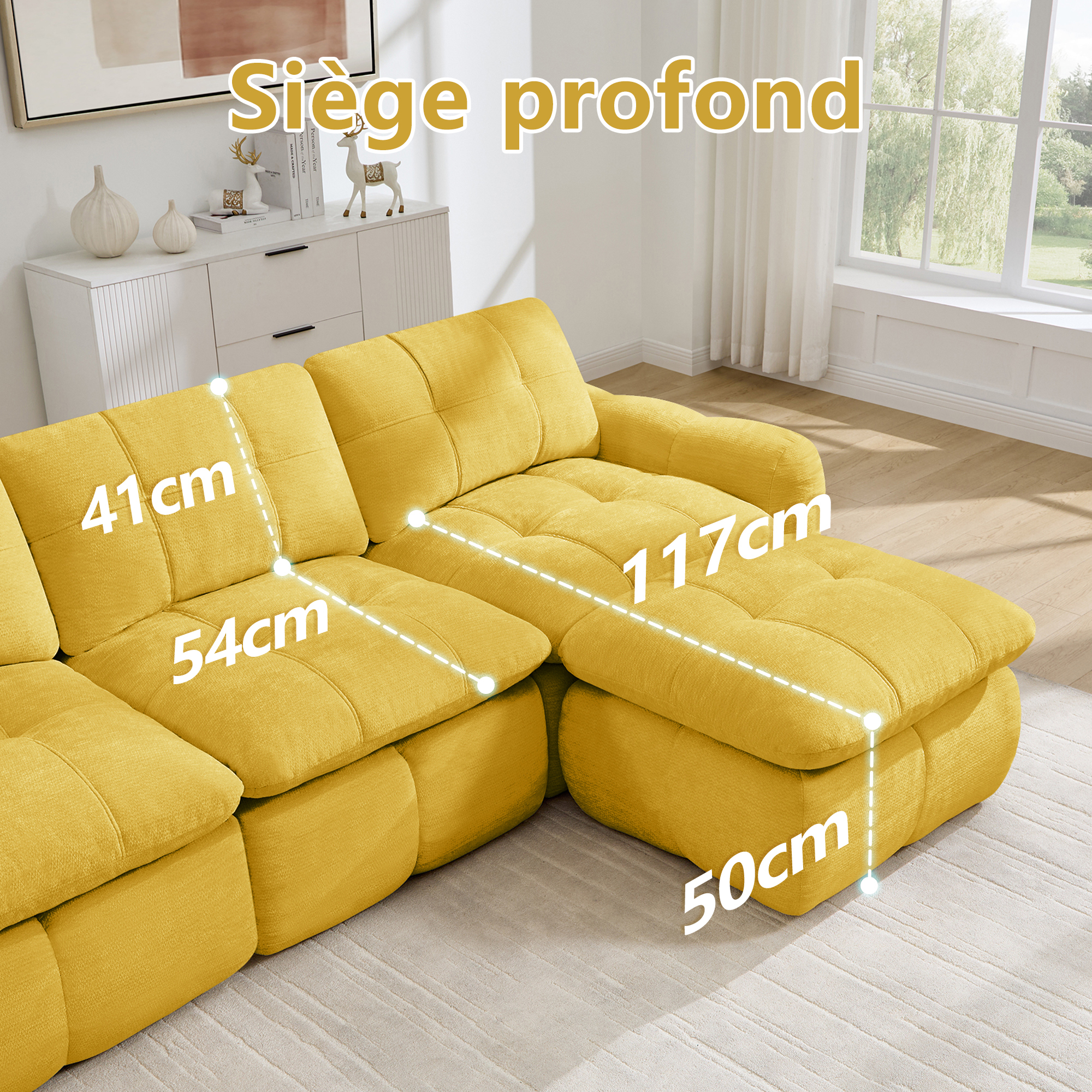 Dimensions du canapé modulable 4+2 en chenille
