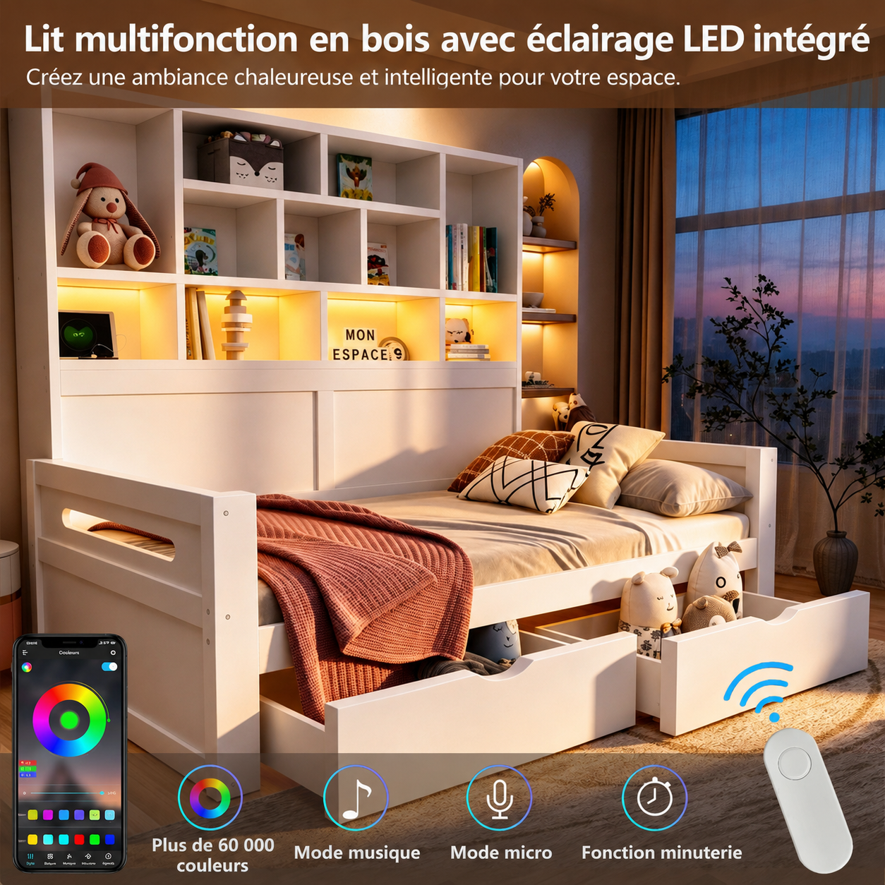 Lit avec éclairage LED intégré