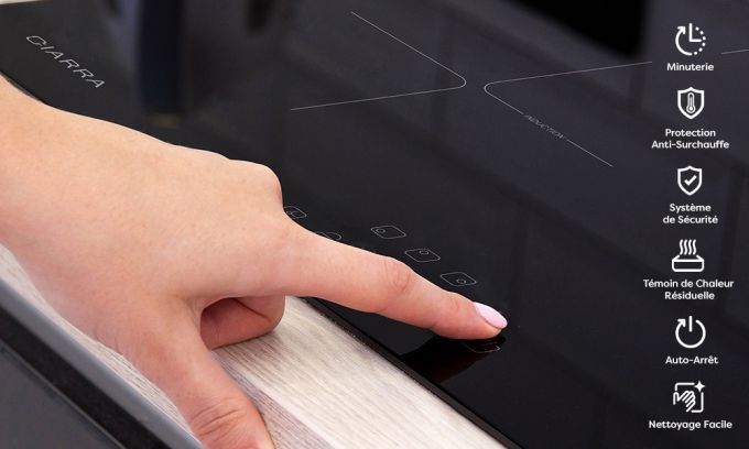CIARRA CD3BIH Plaque Induction 3 Foyers - 6100W - 9 Puissances - Tactile Sensitive - Securite Enfant - Minuteur - L 59cm 14 ciarra plaque induction 3 foyers