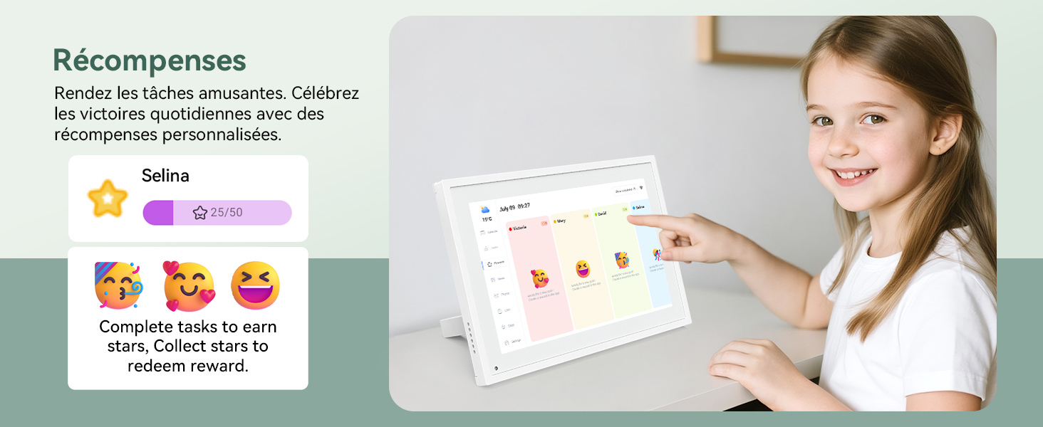 Calendrier Numérique Intelligent 10.1" Tactile - Planificateur Familial Connecté WiFi, Tâches & Photos HD