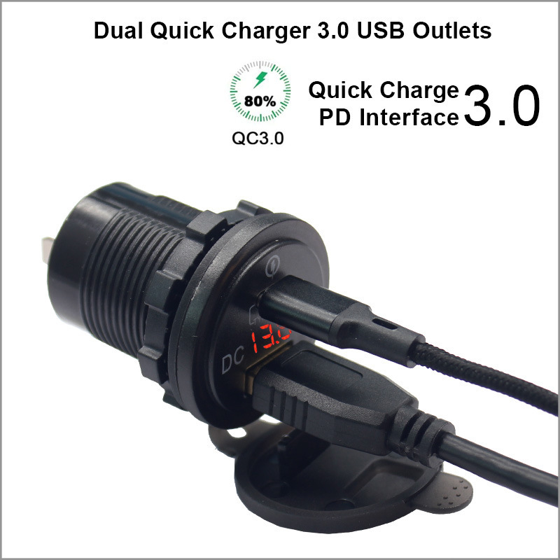 Thlevel Presa USB Caricabatteria Auto 12V 24V 4.2A Doppio QC3.0 Accendisigari Caricabatterie